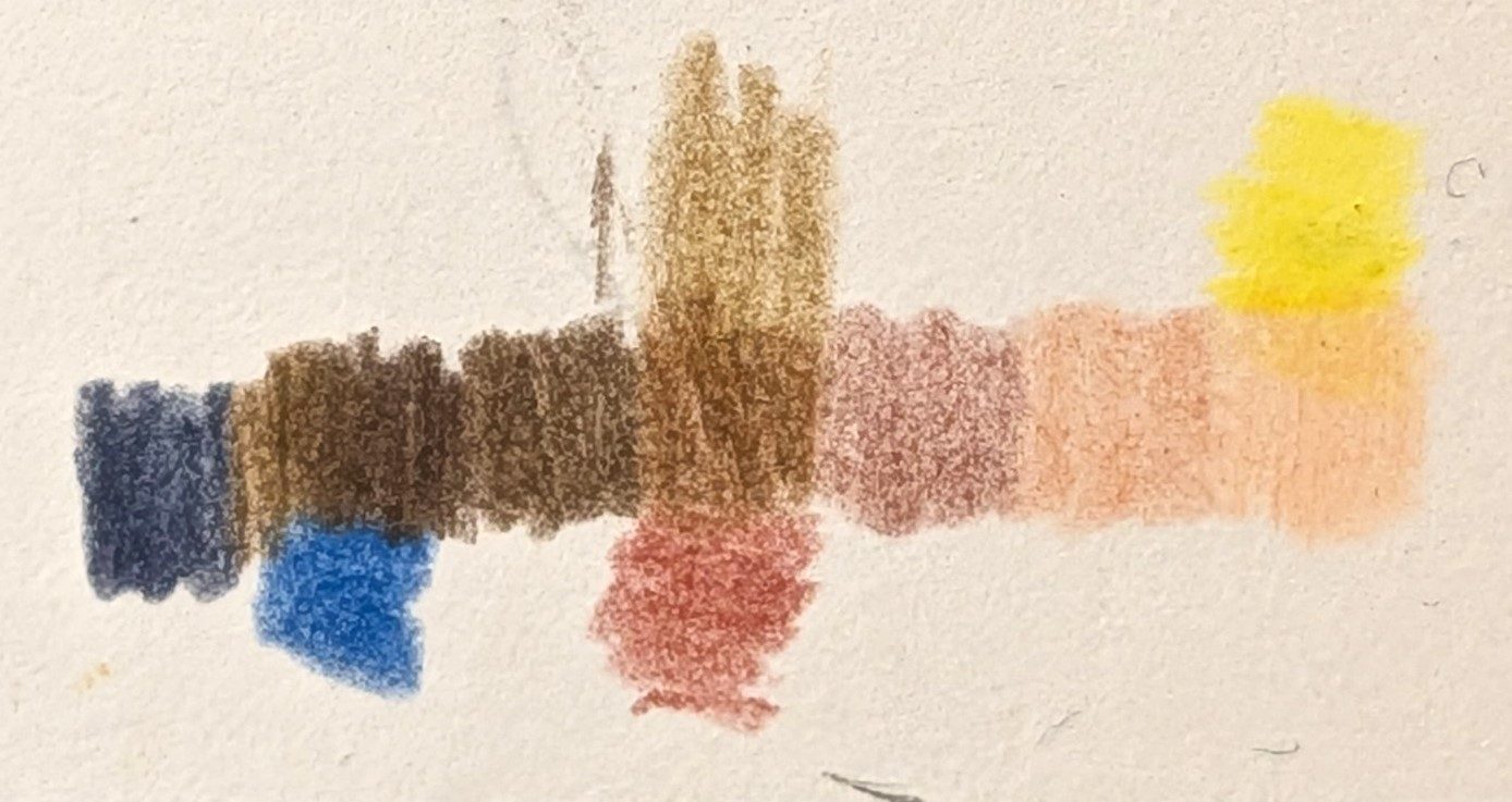 A wider coloured pencil palette swatch strip, including blue and pinks not present in the Zorn palette
