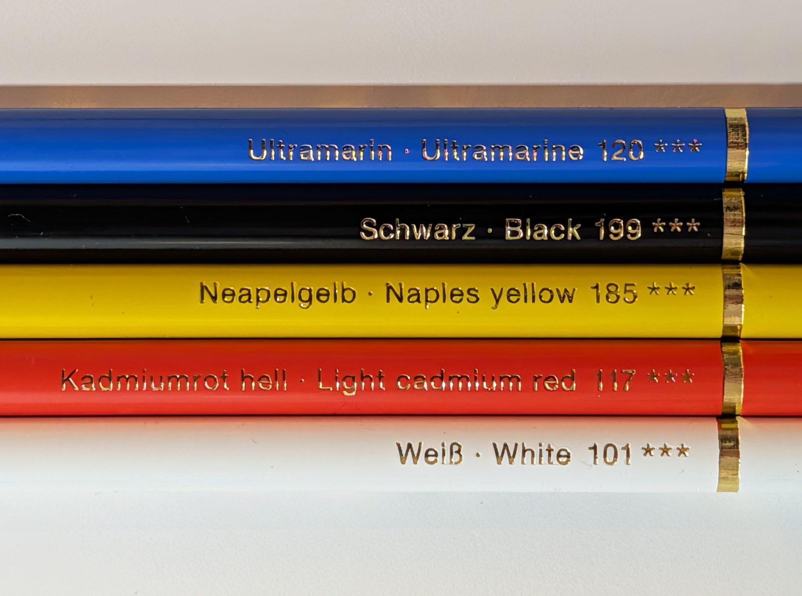 Faber-Castell Polychromos pencils used for the Zorn palette, engraved with their colour names